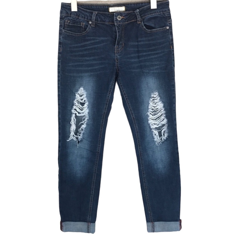 Angel Kiss Distressed Ankle Jeans Cuffed Hem Stretch Denim 9